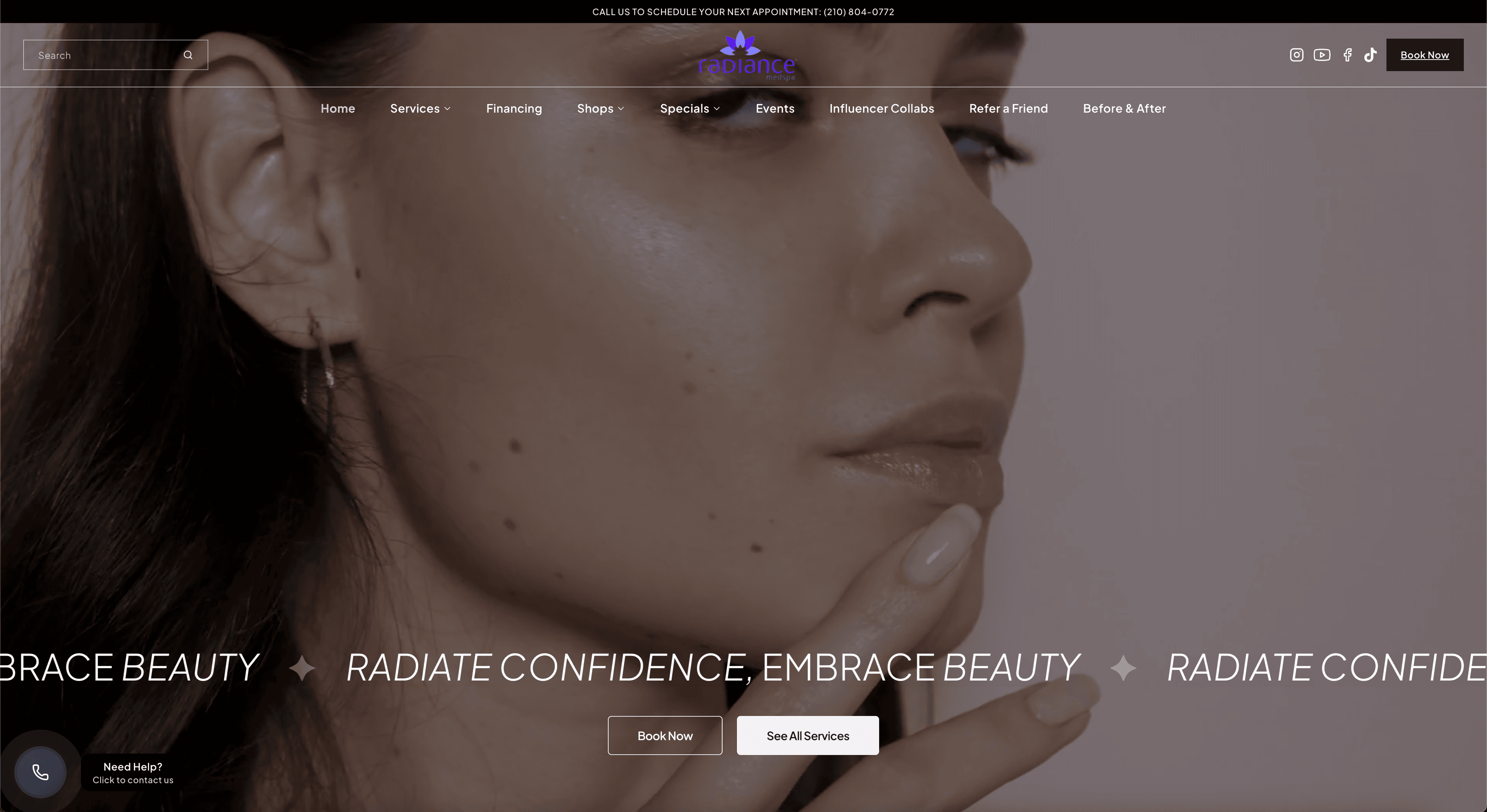 Radiance MedSpa website screenshot